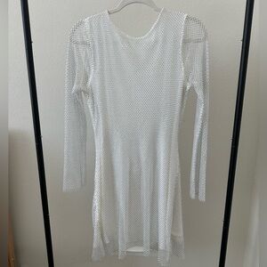 12th Tribe white rhinestone mesh mini dress